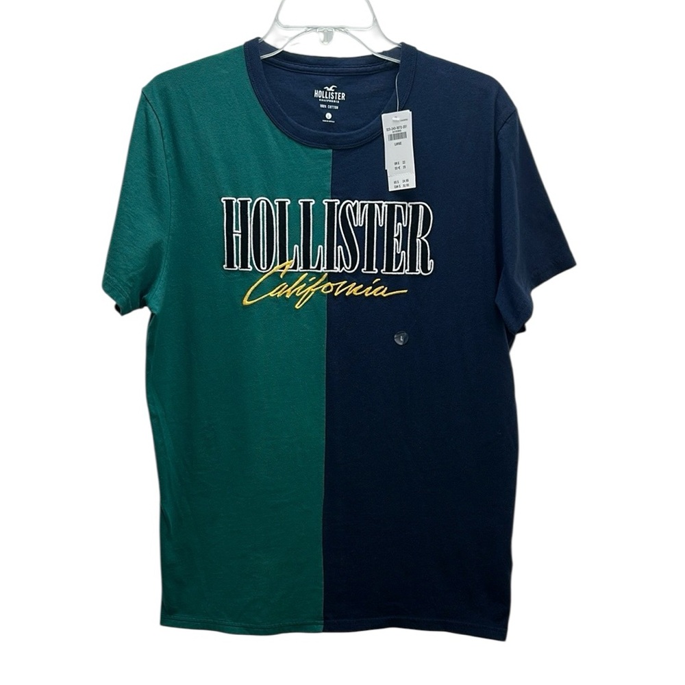 Hollister California Green/Navy Embroidered Logo T-Shirt L Short Sleeve Soft